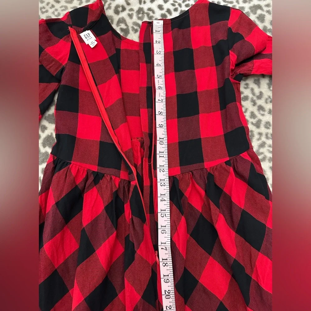 GapKids Buffalo Plaid Bell Sleeve Dress in Red Black Size XXL Regular Girls